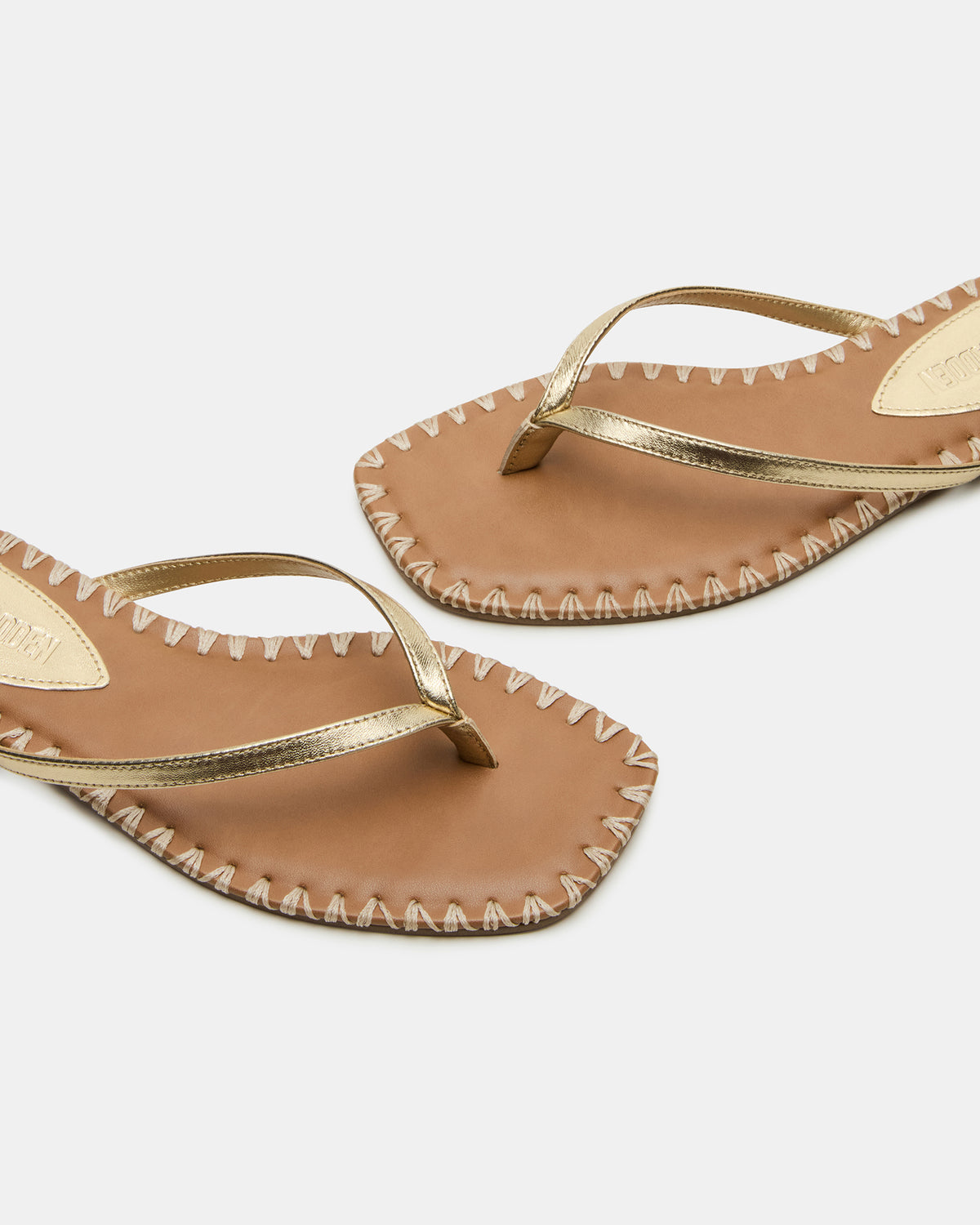 Steve Madden MARELLA Gold Leather Women's Thong Square-Toe Sandal