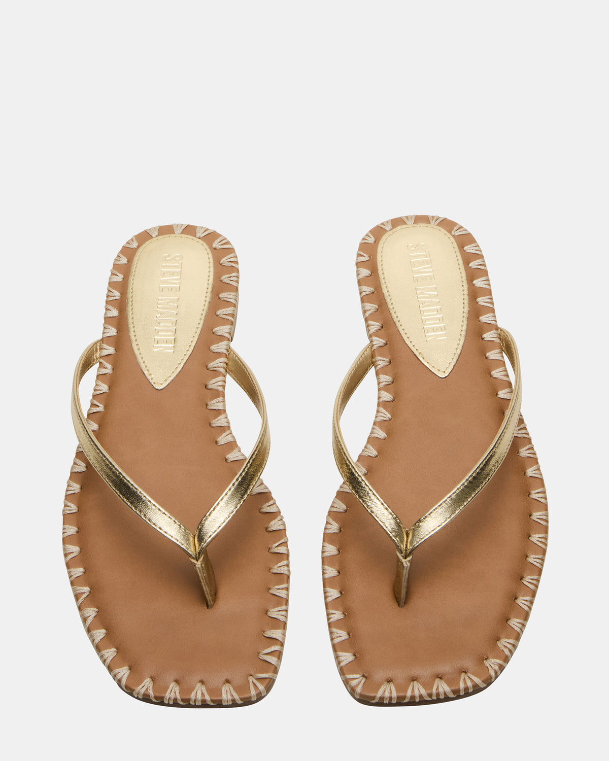 Steve Madden MARELLA Gold Leather Women's Thong Square-Toe Sandal