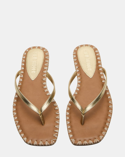 Steve Madden MARELLA Gold Leather Women's Thong Square-Toe Sandal