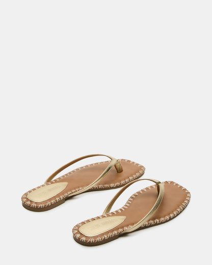 Steve Madden MARELLA Gold Leather Women's Thong Square-Toe Sandal