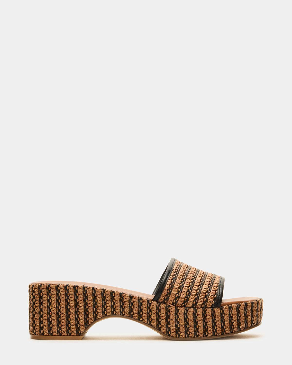 Steve Madden COSIMA Black/Beige Platform Raffia Slide Women's Sandal