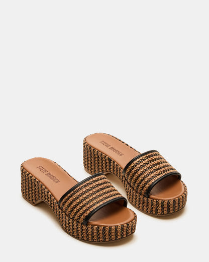 Steve Madden COSIMA Black/Beige Platform Raffia Slide Women's Sandal