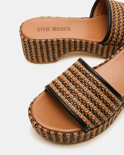 Steve Madden COSIMA Black/Beige Platform Raffia Slide Women's Sandal