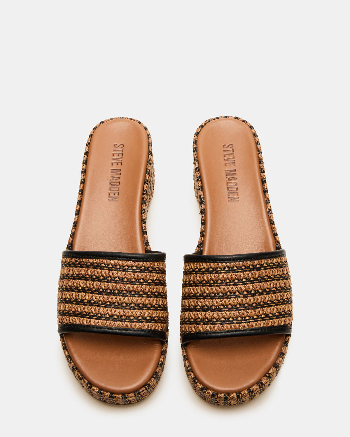 Steve Madden COSIMA Black/Beige Platform Raffia Slide Women's Sandal