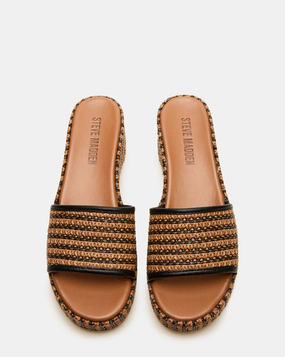 Steve Madden COSIMA Black/Beige Platform Raffia Slide Women's Sandal