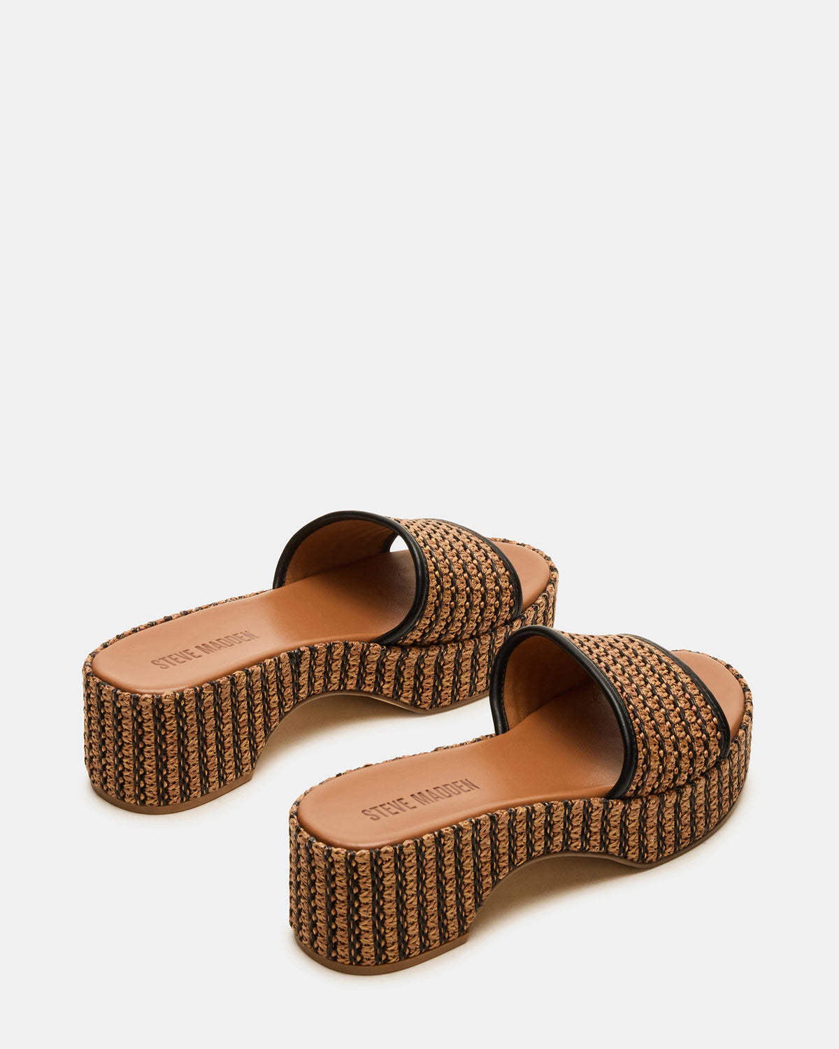 Steve Madden COSIMA Black/Beige Platform Raffia Slide Women's Sandal