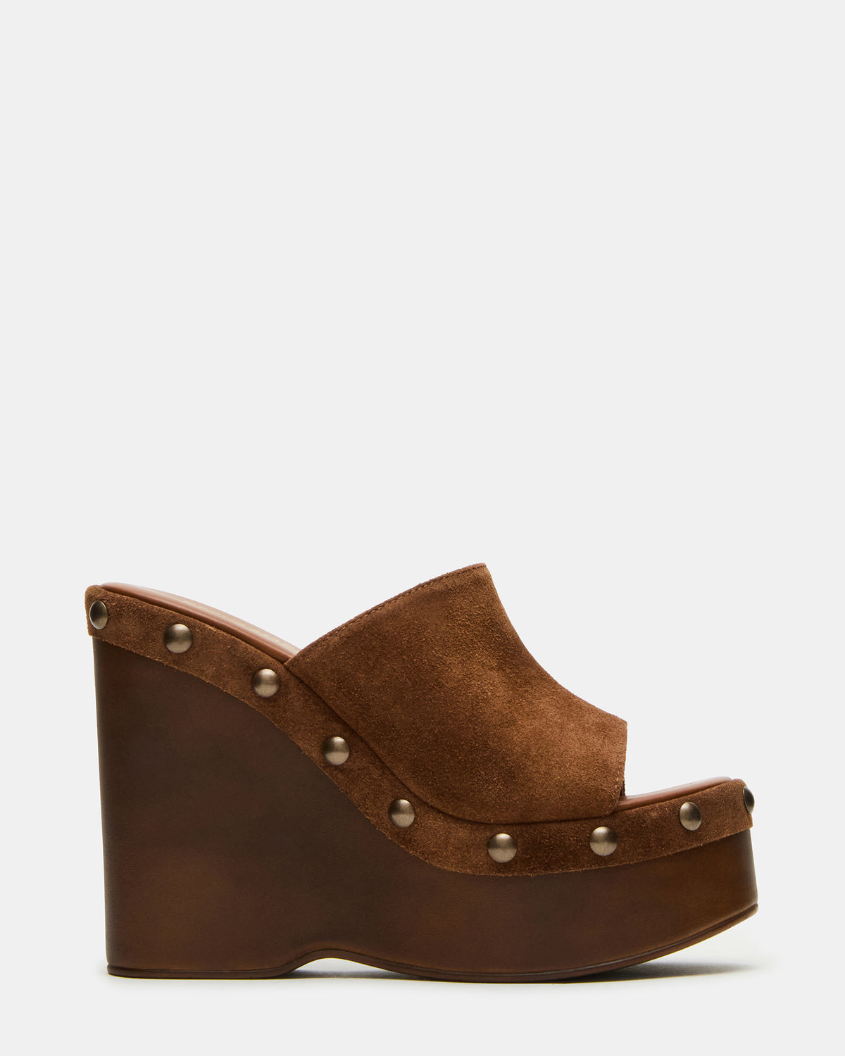 Steve Madden JOVIE Chestnut Suede Platform Studded Wedge Women's Sandal