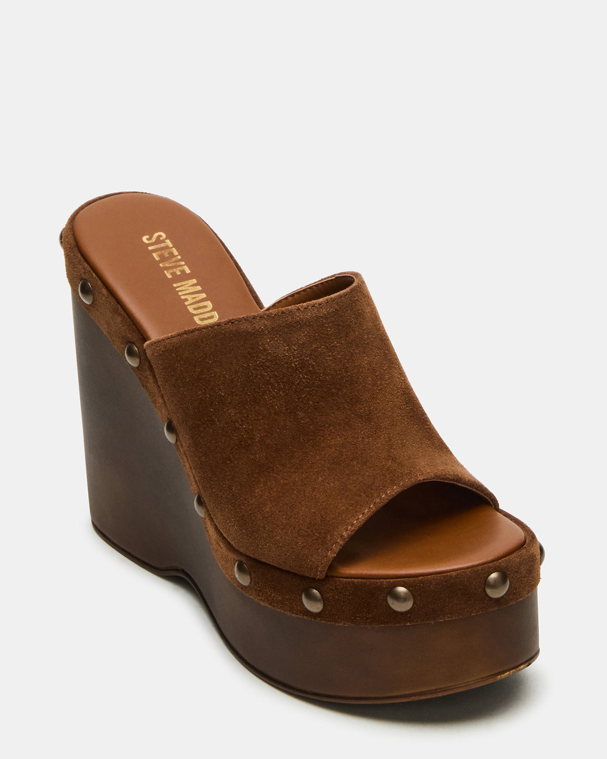 Steve Madden JOVIE Chestnut Suede Platform Studded Wedge Women's Sandal