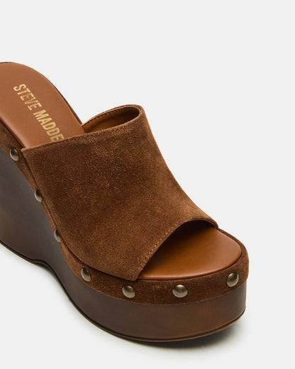 Steve Madden JOVIE Chestnut Suede Platform Studded Wedge Women's Sandal