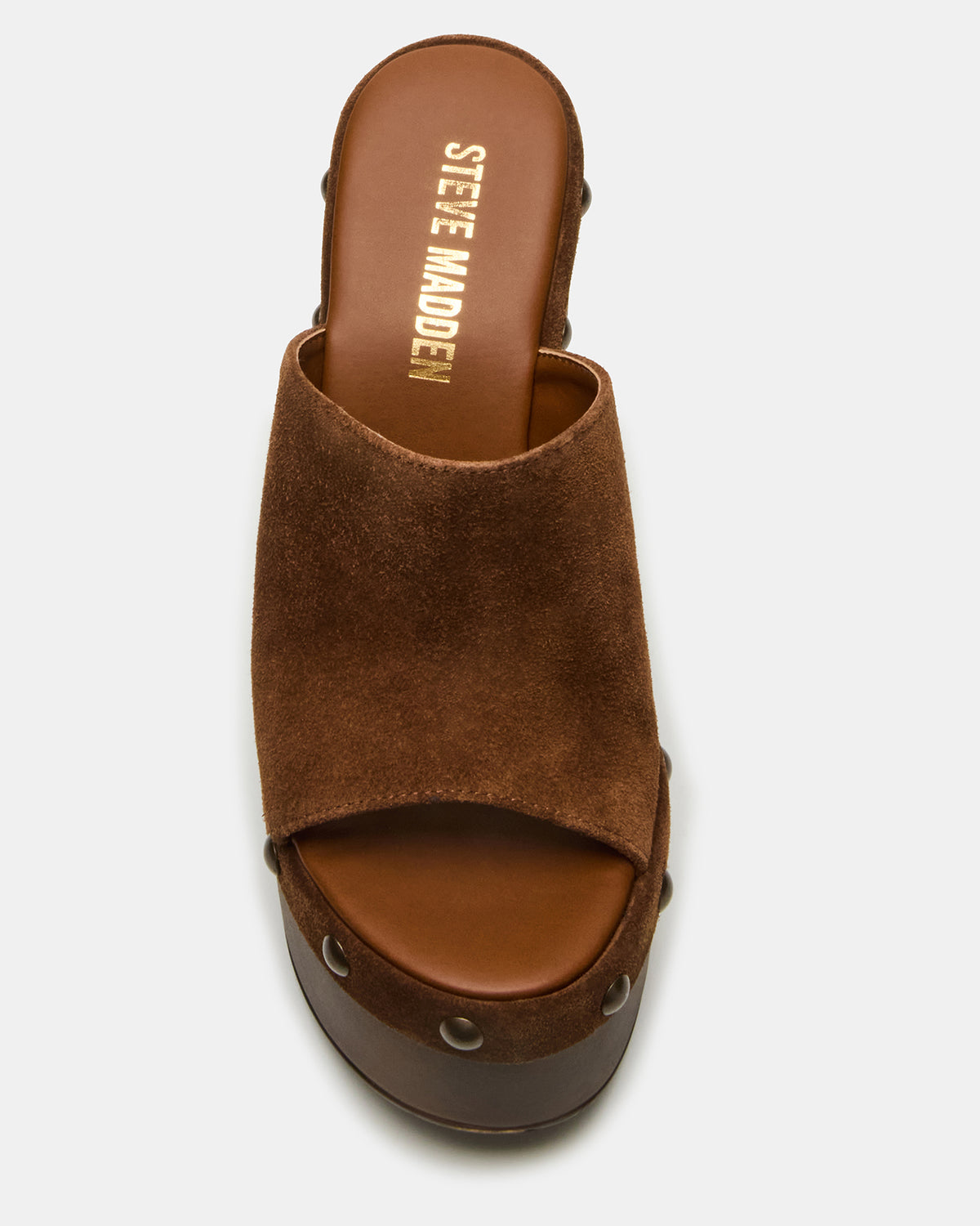 Steve Madden JOVIE Chestnut Suede Platform Studded Wedge Women's Sandal