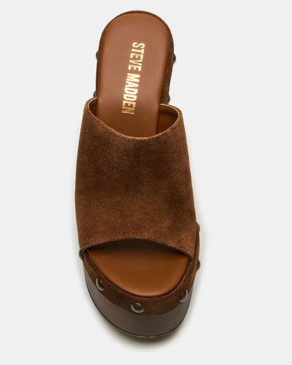 Steve Madden JOVIE Chestnut Suede Platform Studded Wedge Women's Sandal