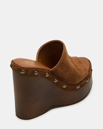Steve Madden JOVIE Chestnut Suede Platform Studded Wedge Women's Sandal