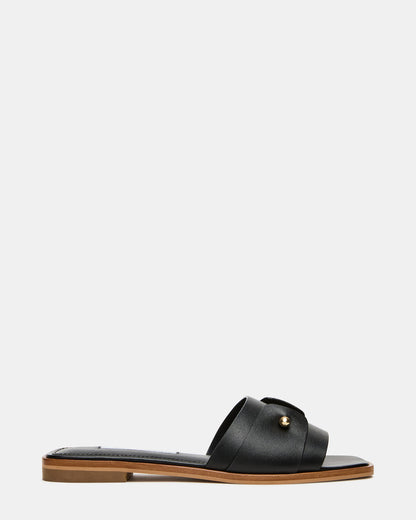 Steve Madden HASTEN Black Leather Gold Detail Slide Women's Sandal