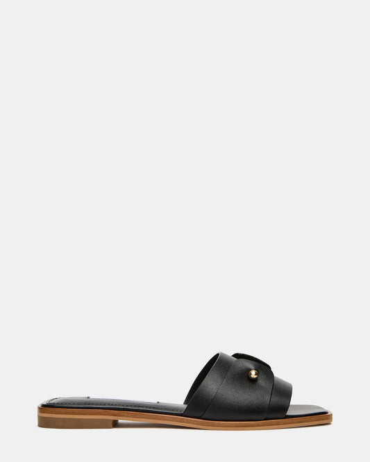 Steve Madden HASTEN Black Leather Gold Detail Slide Women's Sandal