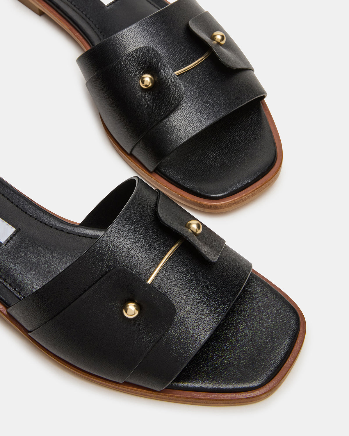 Steve Madden HASTEN Black Leather Gold Detail Slide Women's Sandal