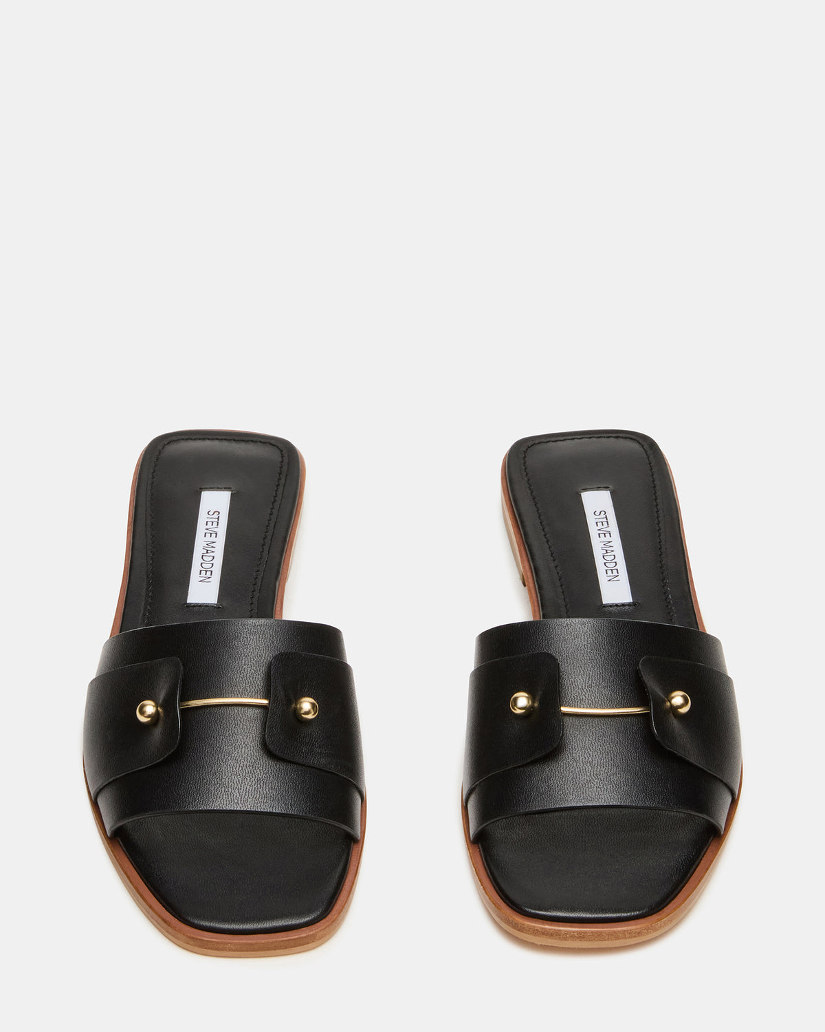 Steve Madden HASTEN Black Leather Gold Detail Slide Women's Sandal