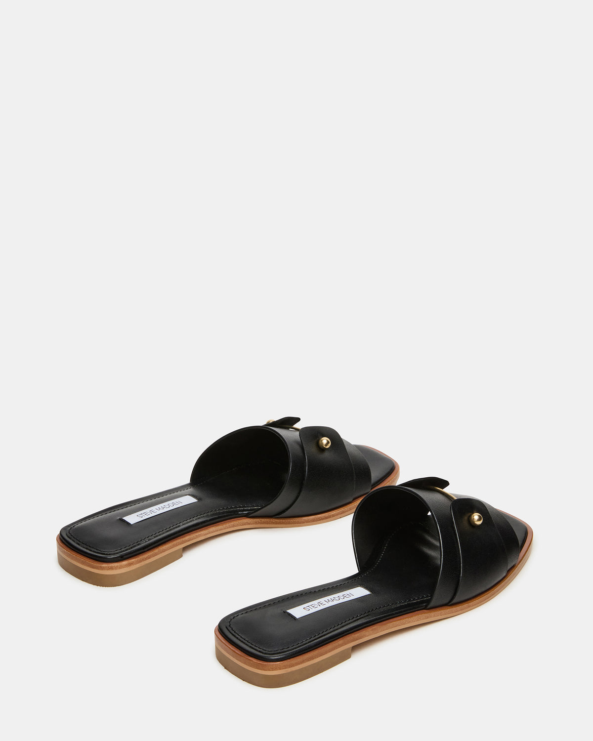 Steve Madden HASTEN Black Leather Gold Detail Slide Women's Sandal