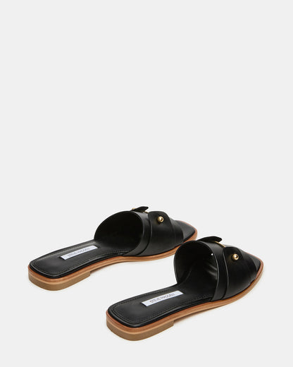 Steve Madden HASTEN Black Leather Gold Detail Slide Women's Sandal