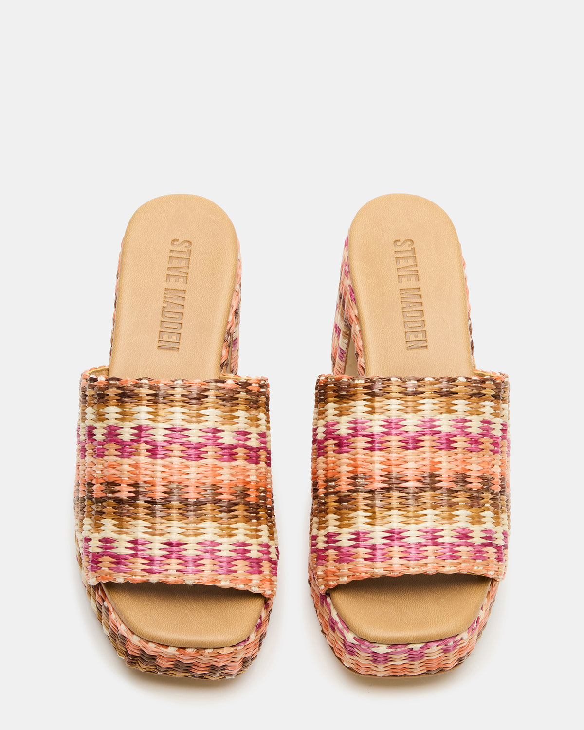Steve Madden KOLA Pink Raffia Platform Square-Toe Block Heel Mule Women's Sandal