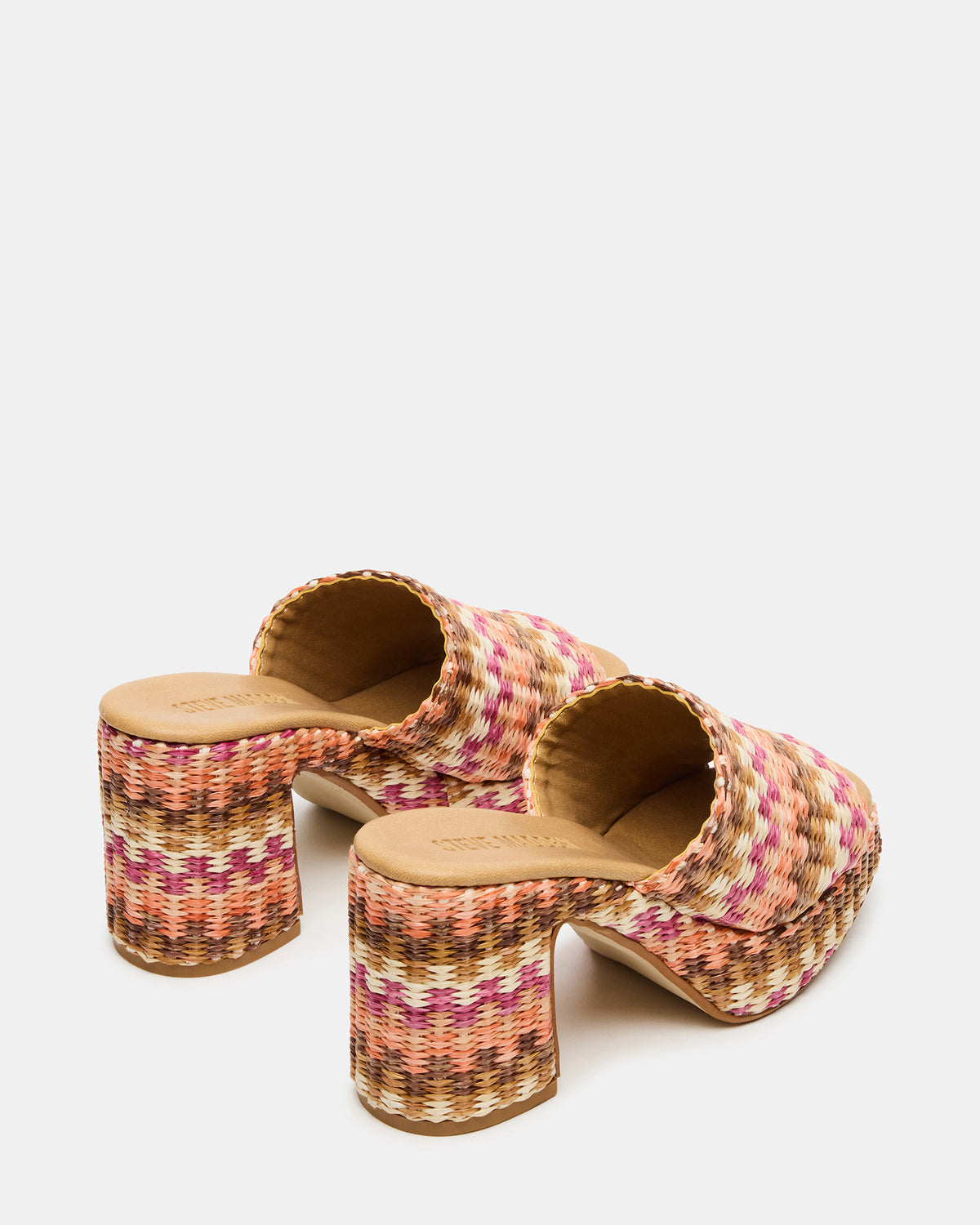Steve Madden KOLA Pink Raffia Platform Square-Toe Block Heel Mule Women's Sandal