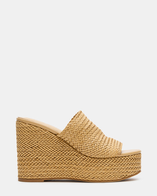 Steve Madden CASSI Natural Platform Raffia Wedge Women's Sandal