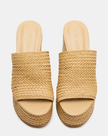 Steve Madden CASSI Natural Platform Raffia Wedge Women's Sandal