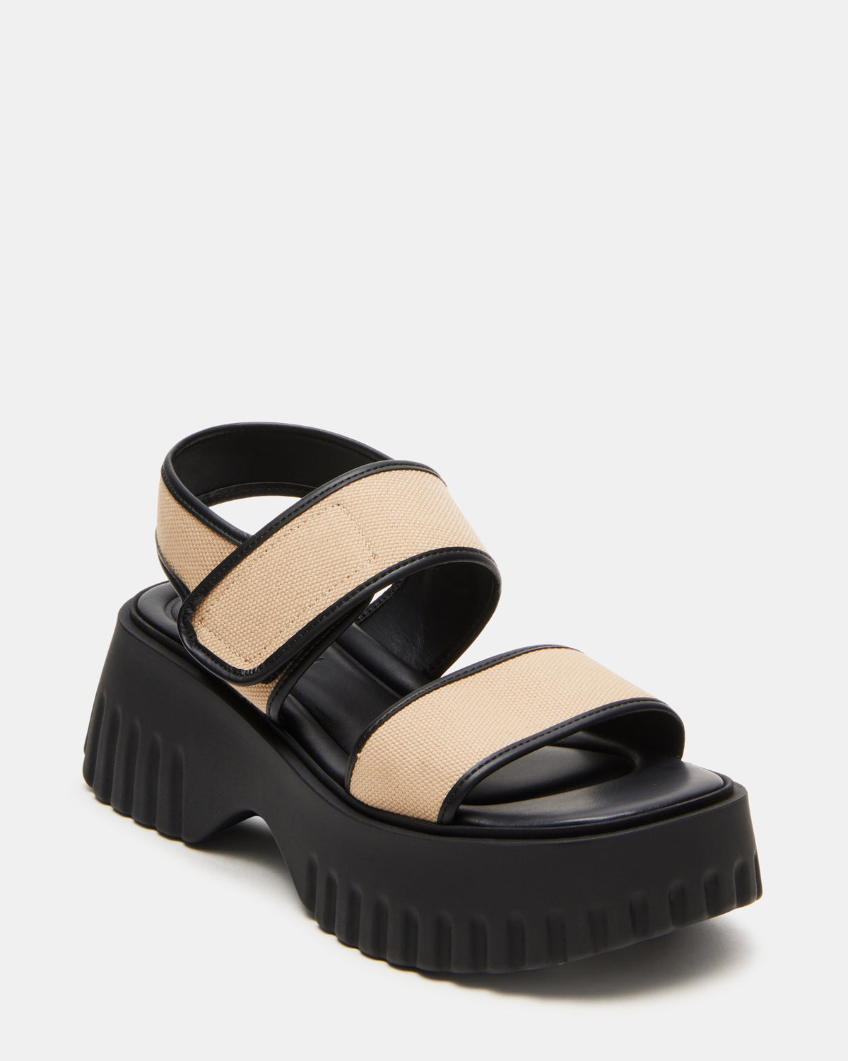Steve Madden GROVER Black/Tan Women's Square-Toe Platform Sandal
