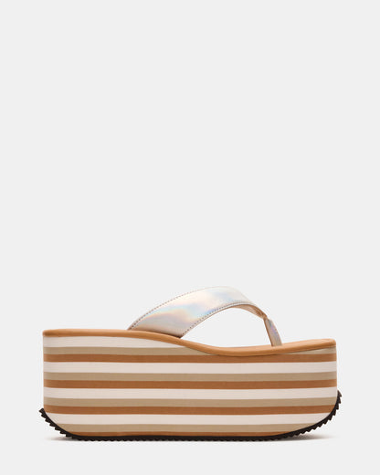 Steve Madden SEVILLA Natural Multi Thong Platform Chunky Flatform Square-Toe Women's Sandal