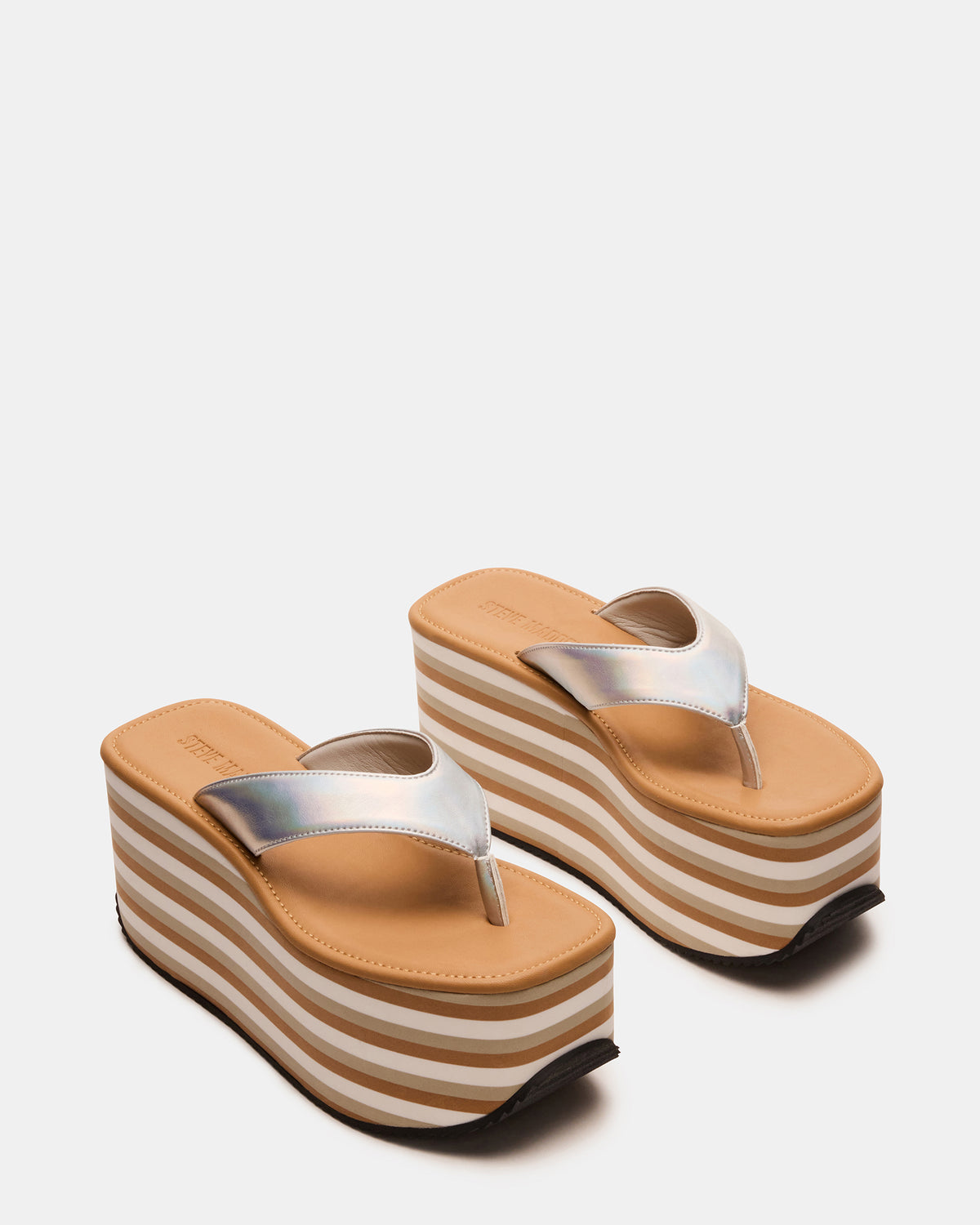 Steve Madden SEVILLA Natural Multi Thong Platform Chunky Flatform Square-Toe Women's Sandal