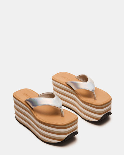 Steve Madden SEVILLA Natural Multi Thong Platform Chunky Flatform Square-Toe Women's Sandal