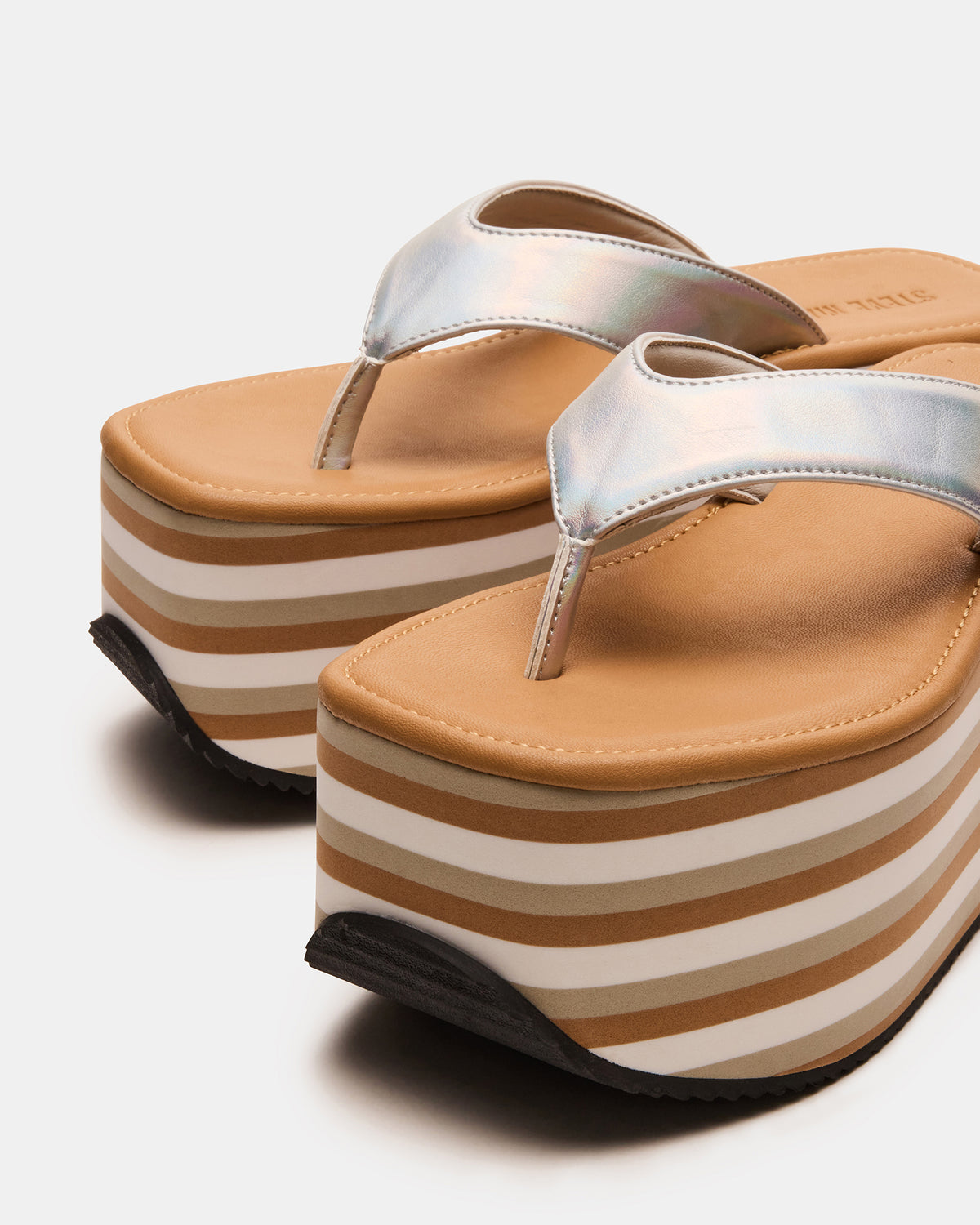 Steve Madden SEVILLA Natural Multi Thong Platform Chunky Flatform Square-Toe Women's Sandal