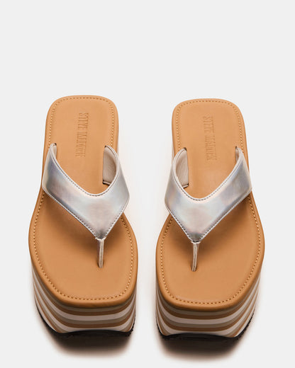Steve Madden SEVILLA Natural Multi Thong Platform Chunky Flatform Square-Toe Women's Sandal
