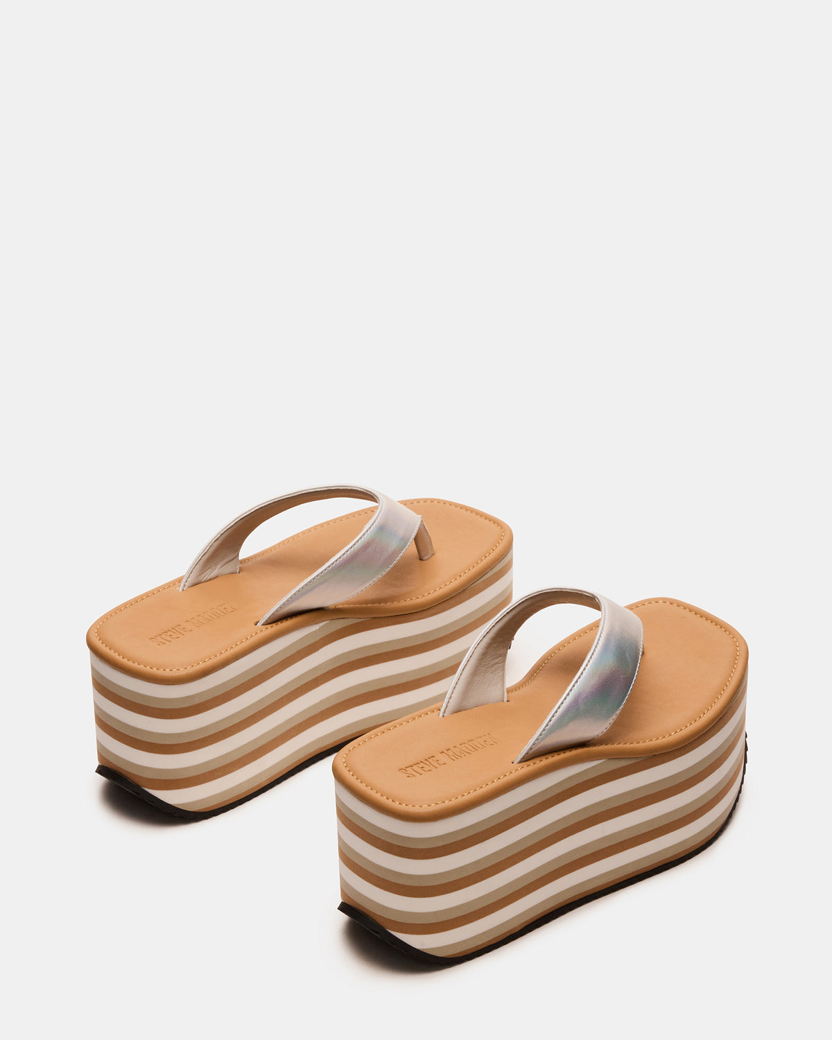Steve Madden SEVILLA Natural Multi Thong Platform Chunky Flatform Square-Toe Women's Sandal