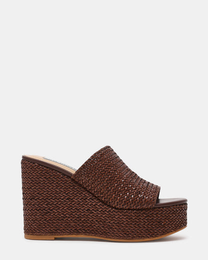 Steve Madden CASSI Brown Platform Raffia Wedge Women's Sandal