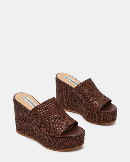 Steve Madden CASSI Brown Platform Raffia Wedge Women's Sandal