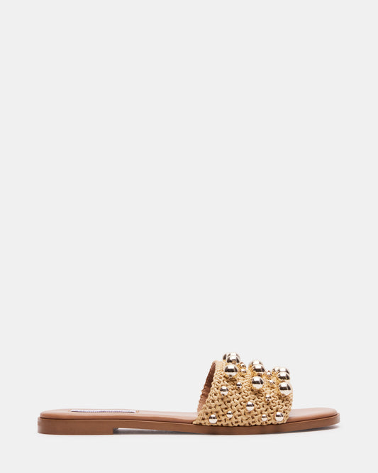 Steve Madden KEELY Natural Raffia Women's Studded Slides