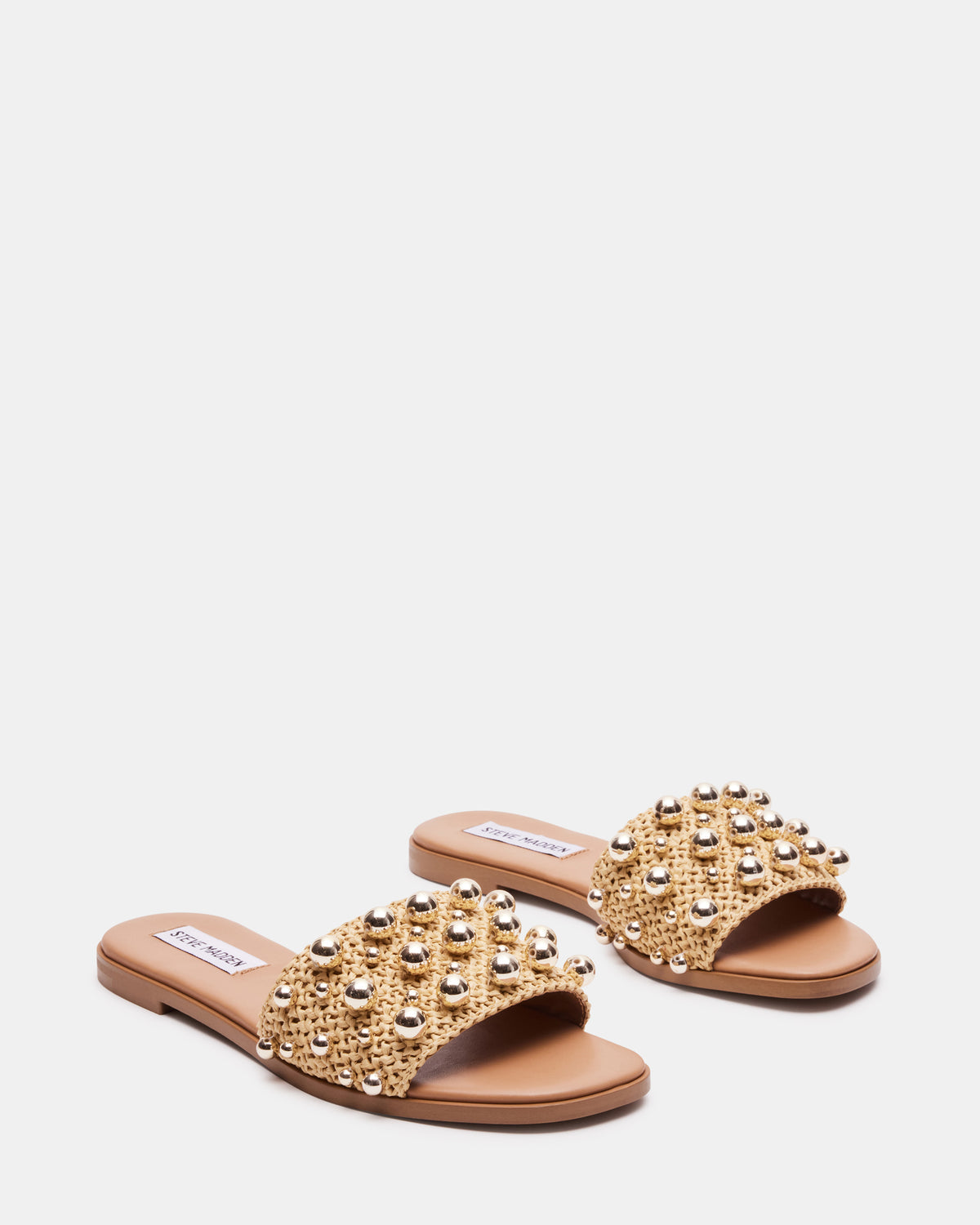 Steve Madden KEELY Natural Raffia Women's Studded Slides