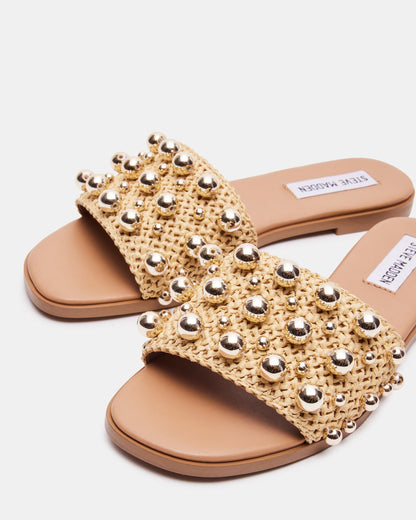 Steve Madden KEELY Natural Raffia Women's Studded Slides