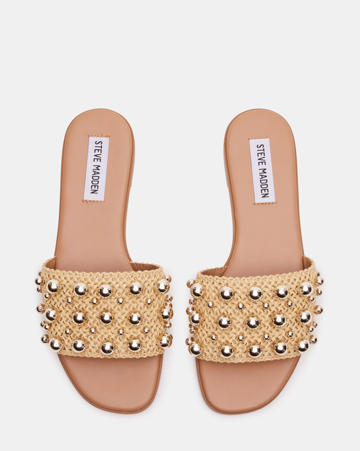 Steve Madden KEELY Natural Raffia Women's Studded Slides
