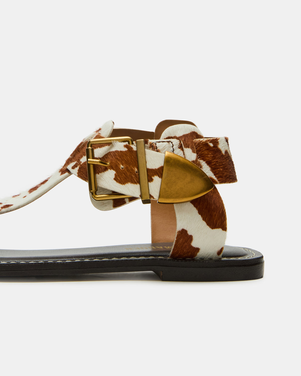 Steve Madden BRAZINN Brown Cow Print Strappy Flat Sandal Women's Sandal