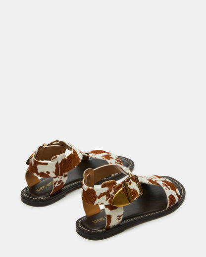 Steve Madden BRAZINN Brown Cow Print Strappy Flat Sandal Women's Sandal