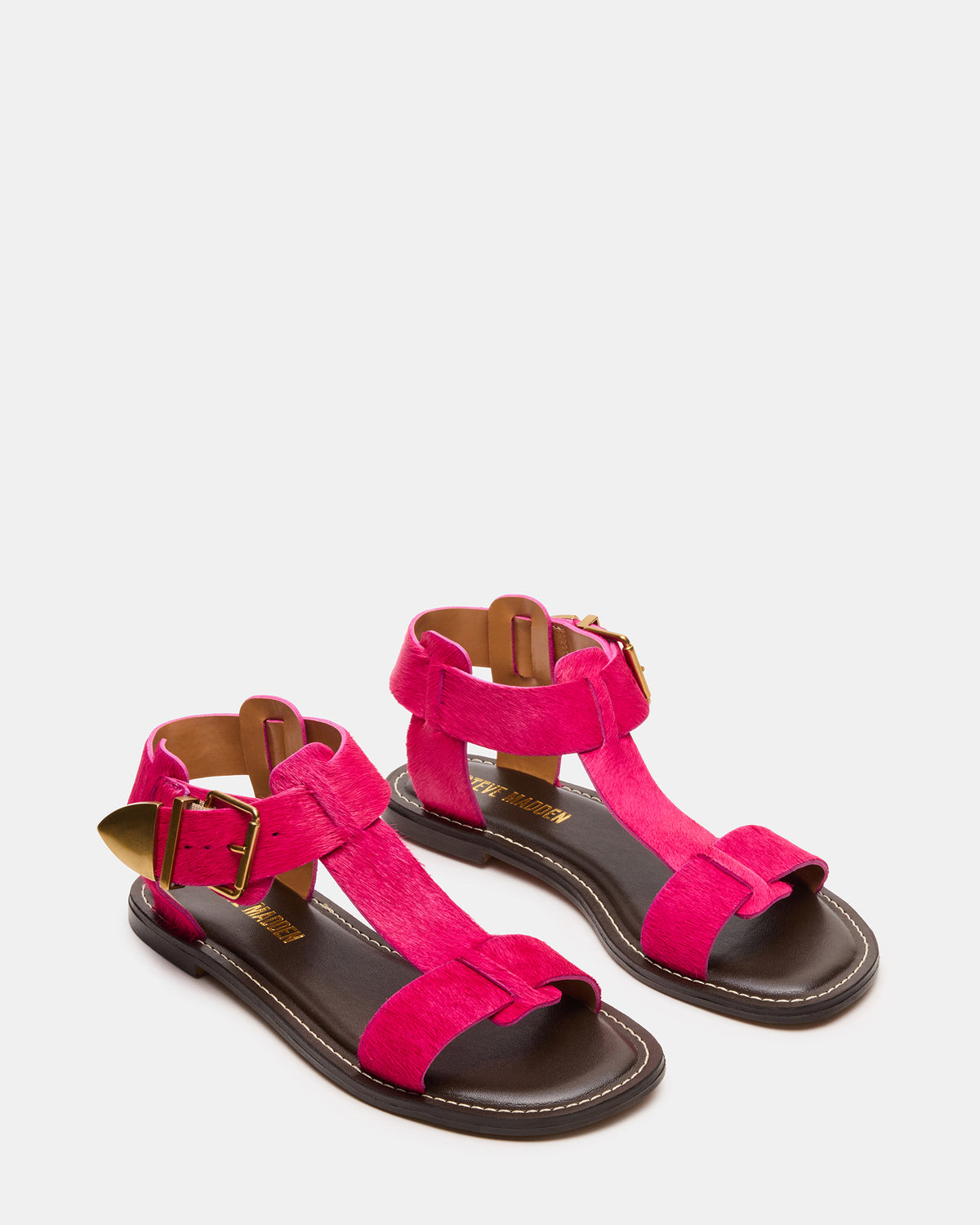 Steve Madden BRAZINN Hot Pink Strappy Flat Sandal Women's Sandal