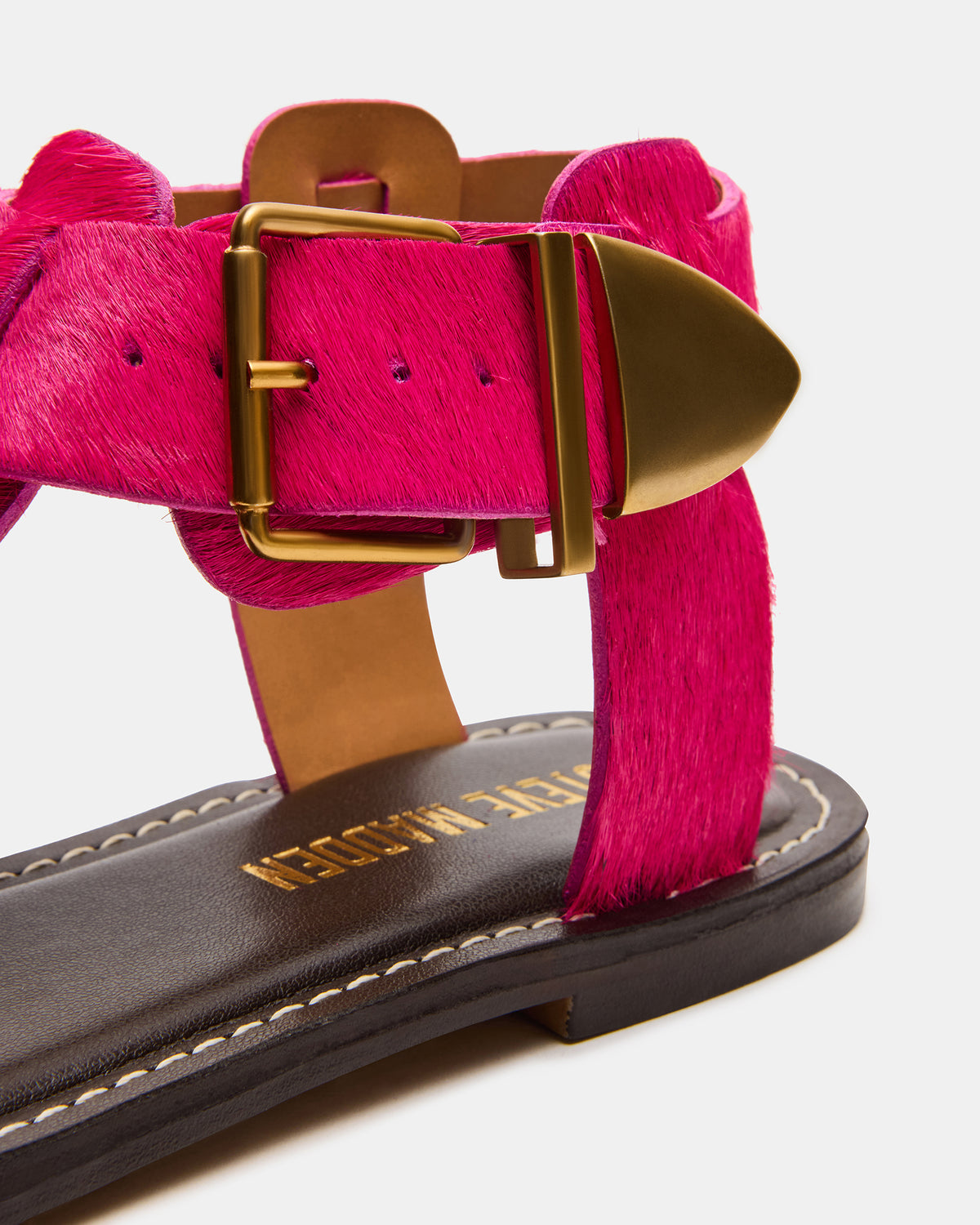 Steve Madden BRAZINN Hot Pink Strappy Flat Sandal Women's Sandal