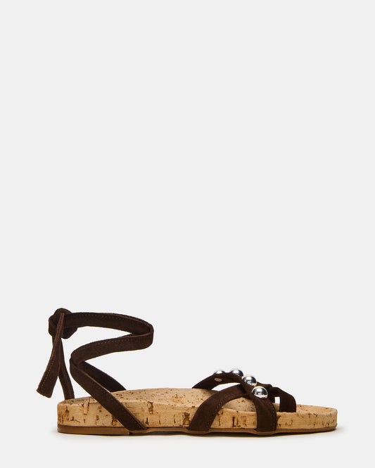 Steve Madden KELSO Brown Suede Flatform Strappy Studded Women's Sandal