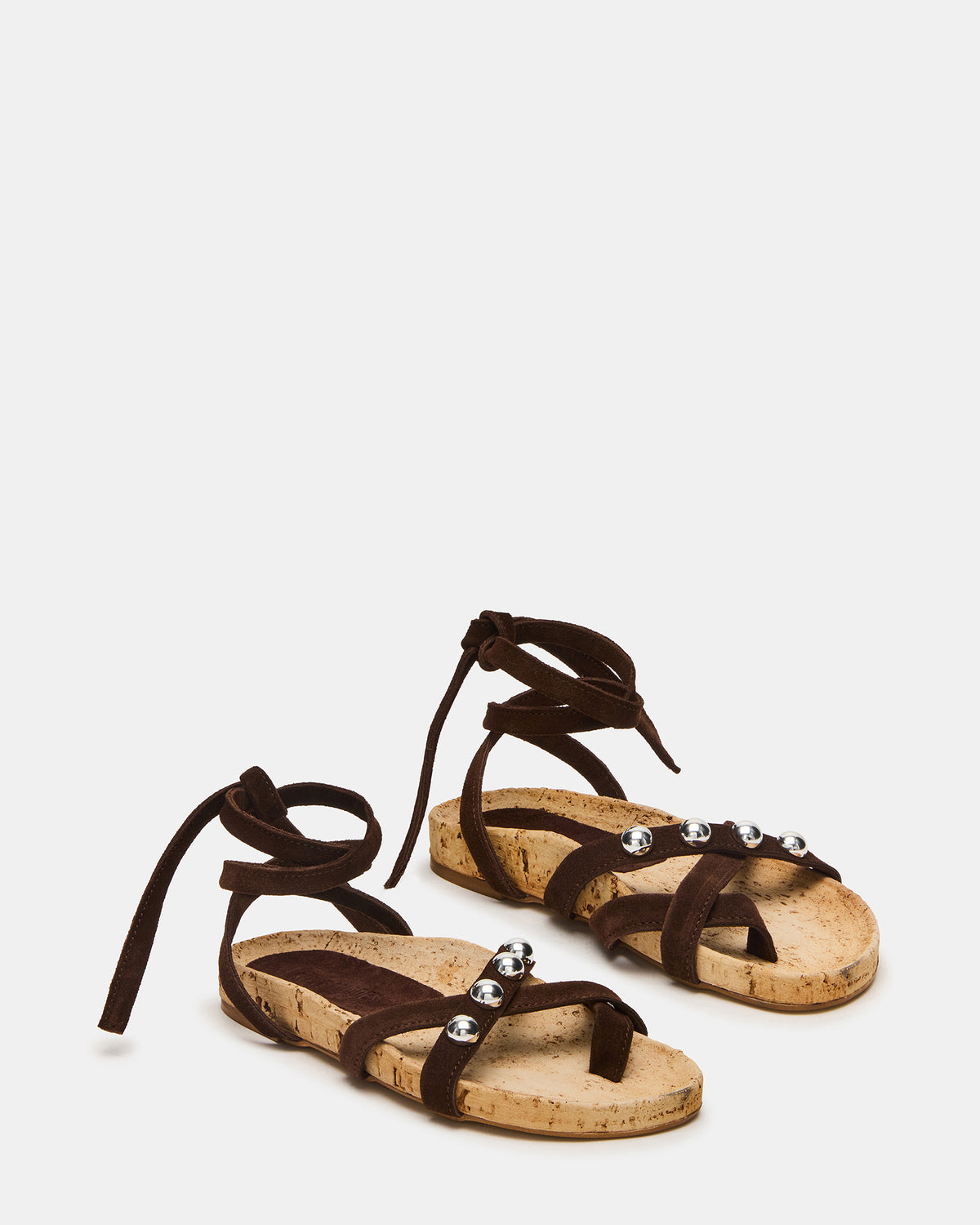Steve Madden KELSO Brown Suede Flatform Strappy Studded Women's Sandal