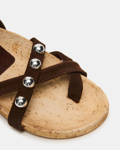 Steve Madden KELSO Brown Suede Flatform Strappy Studded Women's Sandal