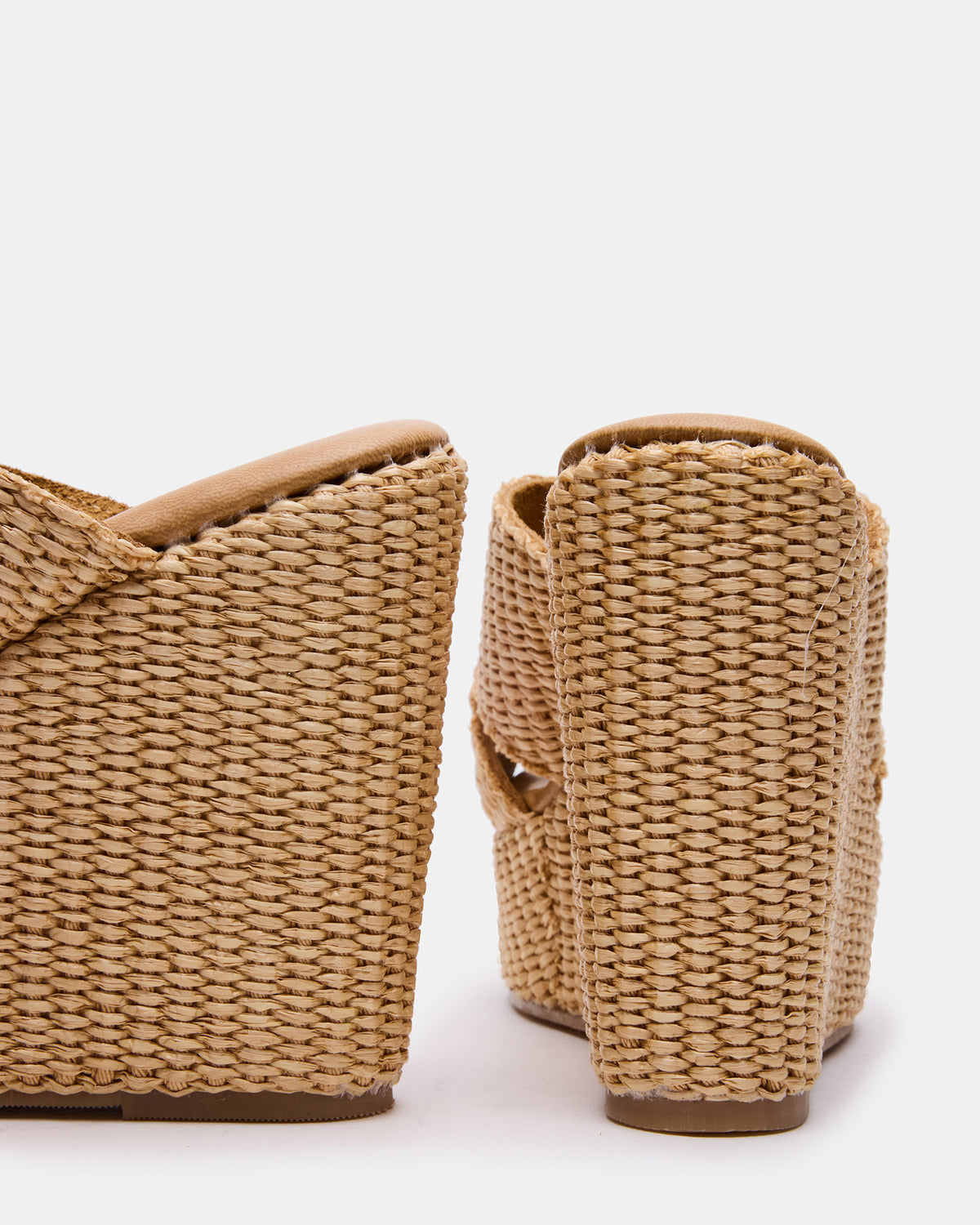 Steve Madden CERCEI Natural Raffia Platform Square-Toe Wedge Women's Sandal