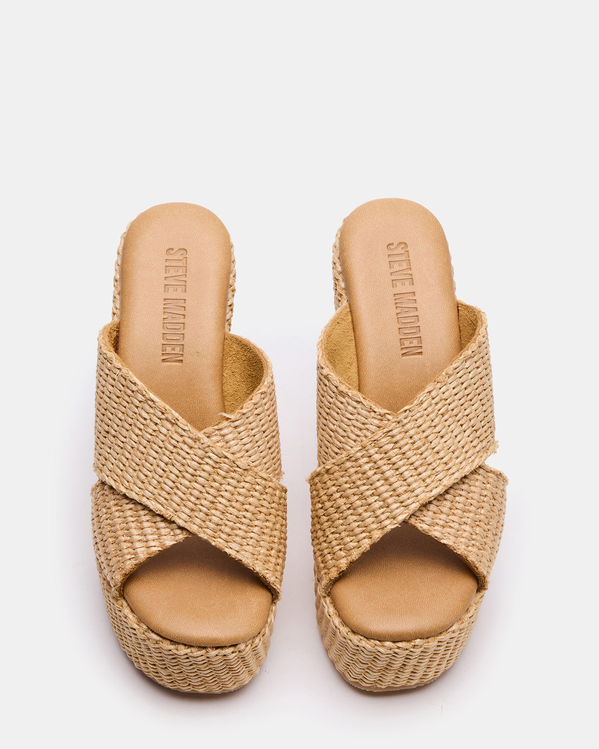 Steve Madden CERCEI Natural Raffia Platform Square-Toe Wedge Women's Sandal