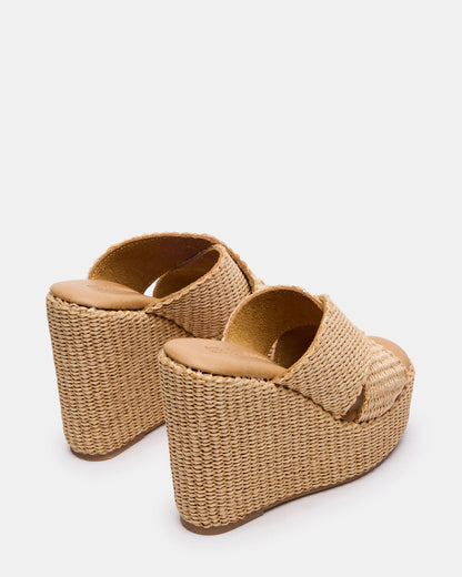 Steve Madden CERCEI Natural Raffia Platform Square-Toe Wedge Women's Sandal