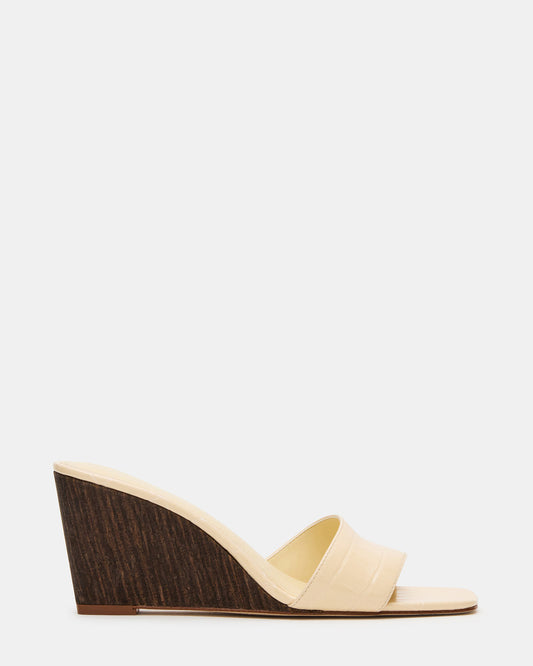 Steve Madden CURCIO Beige Crocodile Square-Toe Women's Wedge Sandal